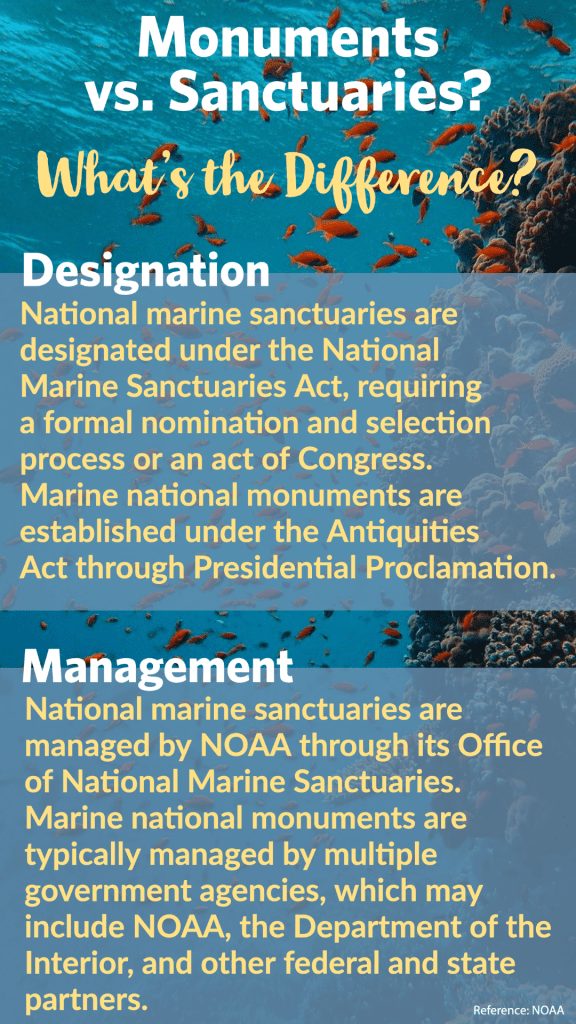 Marine national monuments vs national marine sanctuaries